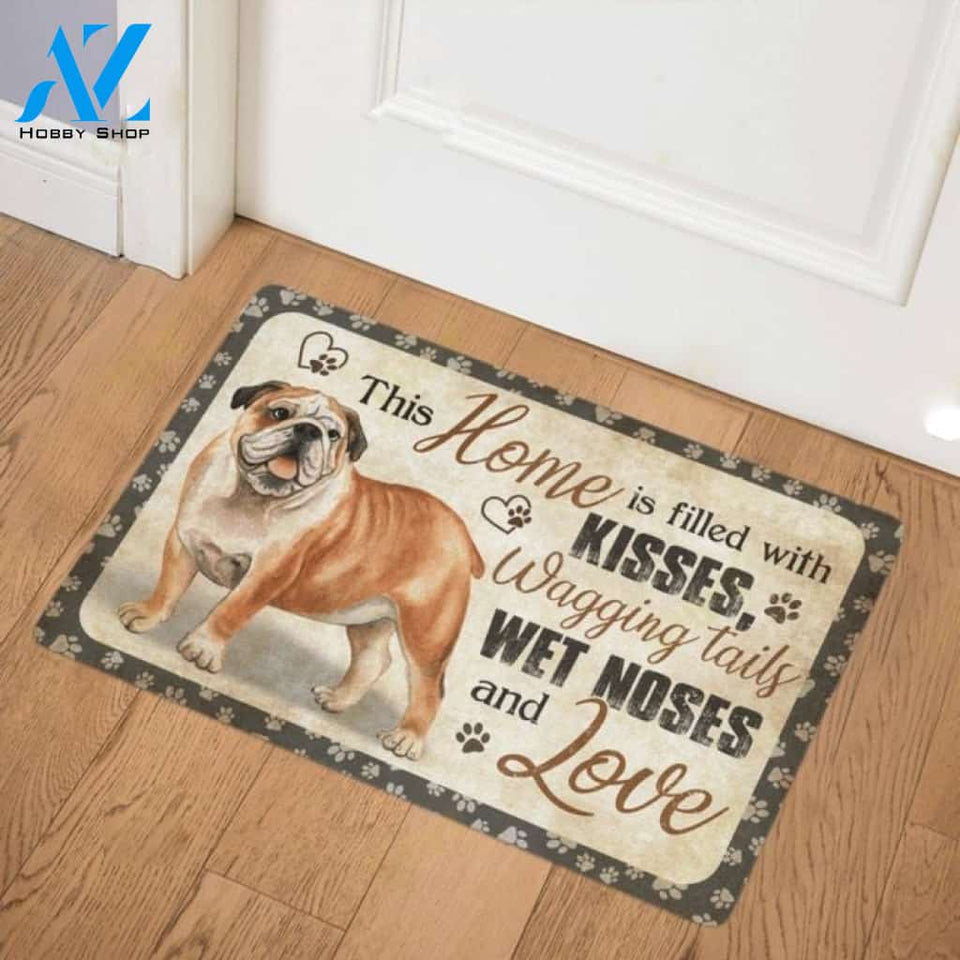 Bulldog - This home is filled with kissed Doormat Indoor And Outdoor Doormat Warm House Gift Welcome Mat Birthday Gift For Friend Family