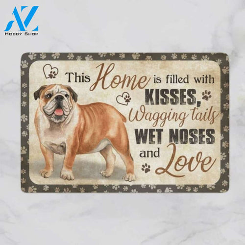 Bulldog - This home is filled with kissed Doormat Indoor And Outdoor Doormat Warm House Gift Welcome Mat Birthday Gift For Friend Family