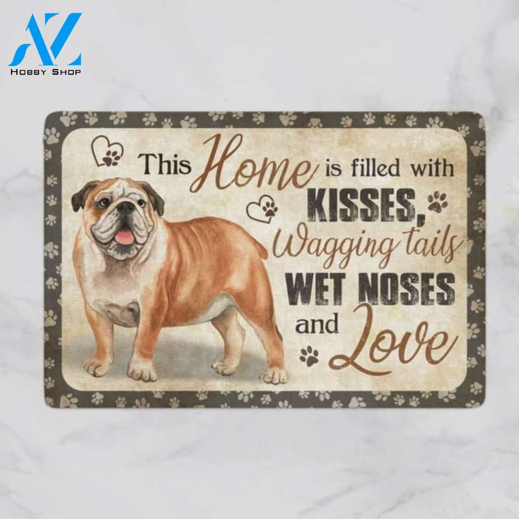 Bulldog - This home is filled with kissed Doormat Indoor And Outdoor Doormat Warm House Gift Welcome Mat Birthday Gift For Friend Family