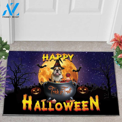 Bulldog Trick Or Treat Happy Halloween Welcome Funny Doormat Gift For Dog Lovers Home Decor Warm House Gift Welcome Mat Halloween Decor