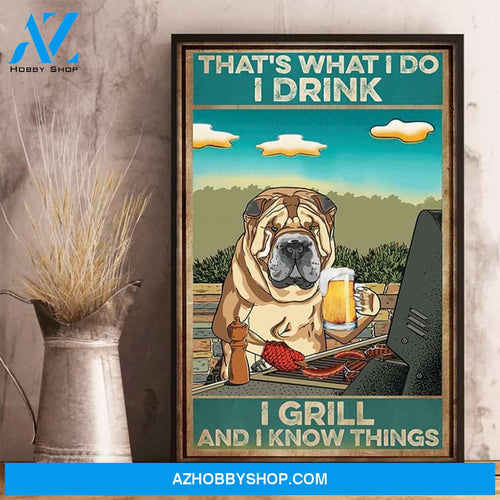 Bulldog Vintage Poster, That's What I Do I Drink I Grill And I Know Things Vintage Canvas And Poster, Wall Decor Visual Art