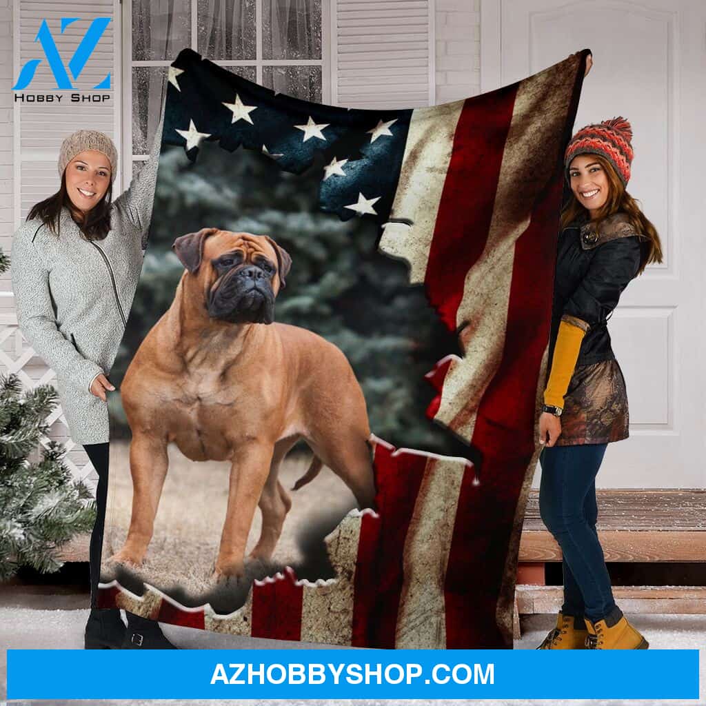 Bullmastiff Premium Blanket Behind The Flag Fleece Blanket