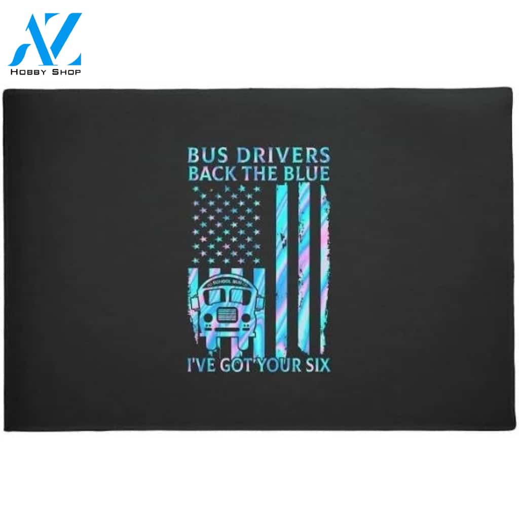 bus drivers back to school back blue gift Doormat