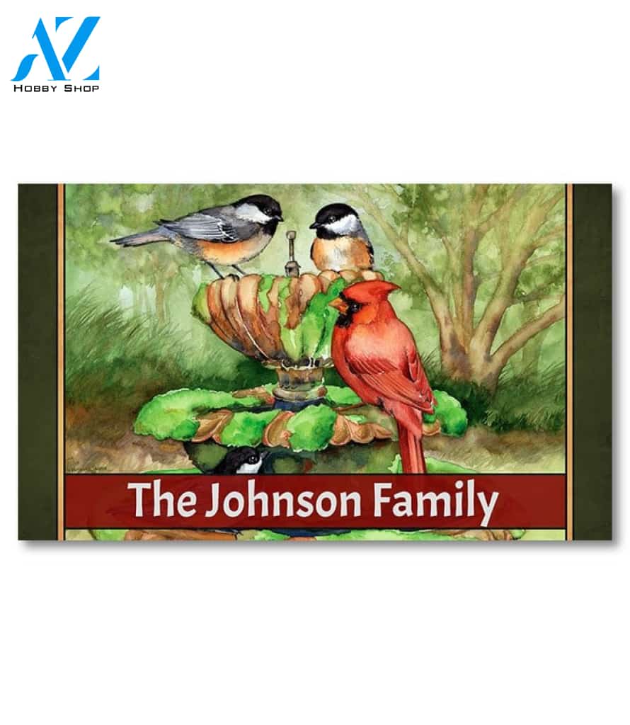 Busy Birdbath Personalized Doormat - 18" x 30"