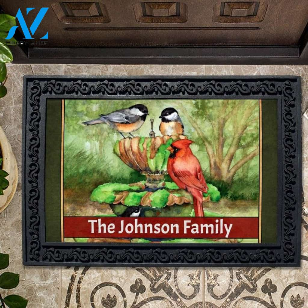 Busy Birdbath Personalized Doormat - 18