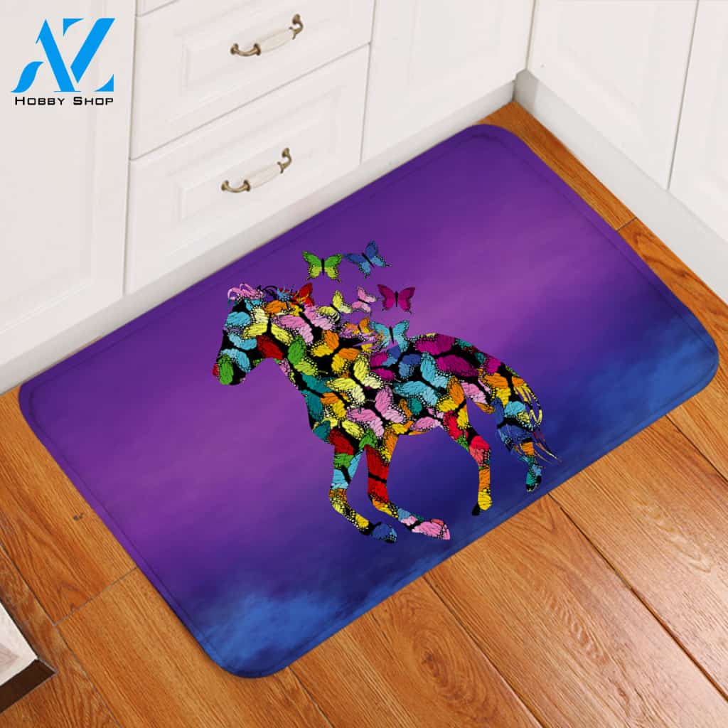 Butterfied Horse Purplish Door Mat
