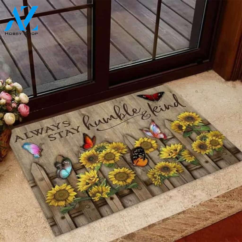Butterflies Always Stay Humble And Kind Sunflower Doormat | Welcome Mat | House Warming Gift