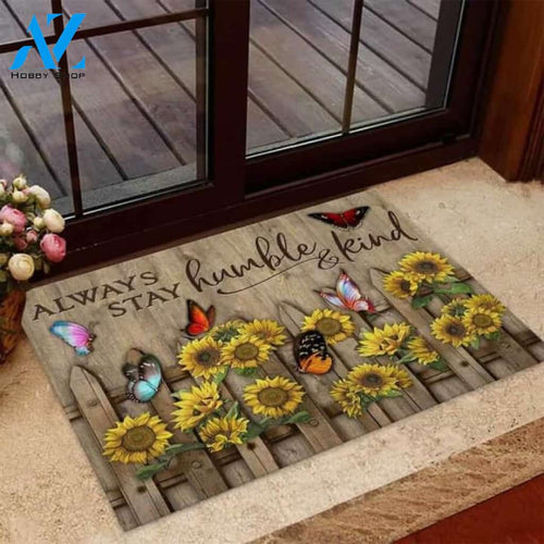 Butterflies Always Stay Humble And Kind Sunflower Doormat | Welcome Mat | House Warming Gift