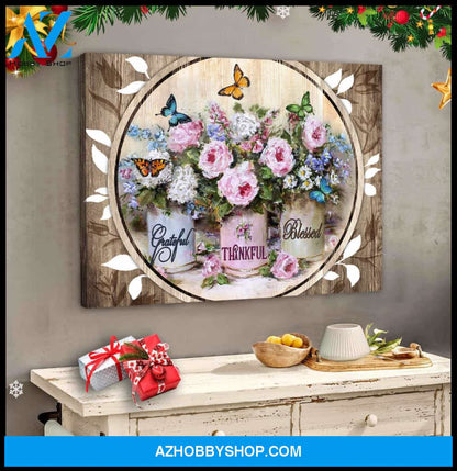 Butterflies Canvas Grateful Thankful Blessed Wall Art Decor