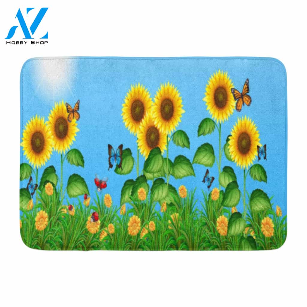 Butterflies Flying in The Sunflower Field Animal Doormat Welcome Mat House Warming Gift Home Decor Funny Doormat Gift Idea