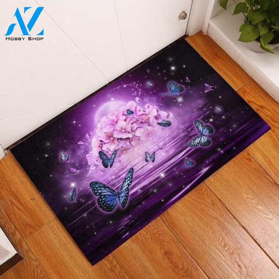 Butterflies Purple Hydrangea The Wings In My Heart Best Gift For Flowers Lovers Friends Family Doormat Welcome Mat House Warming Gift Home Decor Funny Doormat Gift Idea