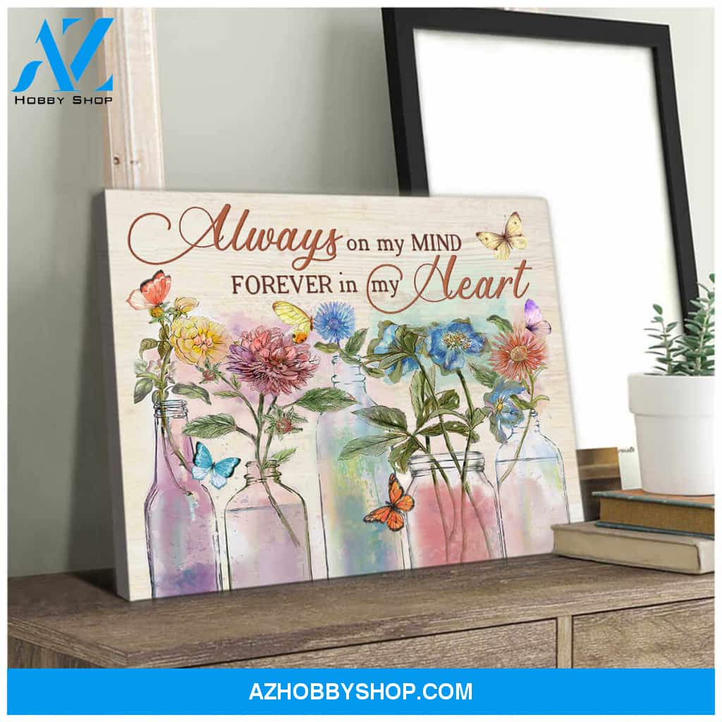 Top # 16 Butterfly Always On My Mind Forever In My Heart Canvas Wall Art, Wall Decor Visual Art