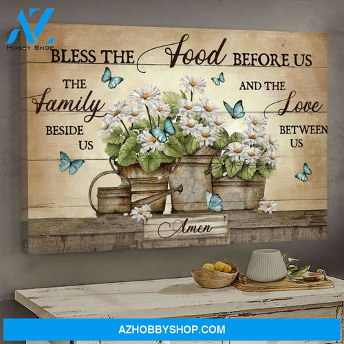 Butterfly and daisy - Bless the food before us The family beside us - Jesus Landscape Canvas Prints - Wall Art