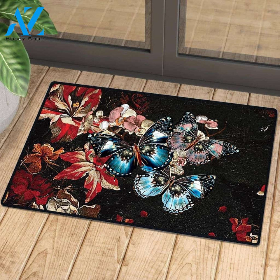 Butterfly And Flower Doormat | Colorful | Size 8x27&#39;&#39; 24x36&#39;&#39;