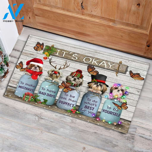 Butterfly And Shih Tzu It's Okay, Gifts For Shih Tzu Lovers Christmas, Housewarming Gift Home Living Home Decor Funny Doormat Gift Idea