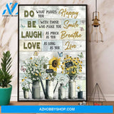 Butterfly And Sunflower Do Happy Be Smile Laugh Breathe Love Live Canvas And Poster, Wall Decor Visual Art