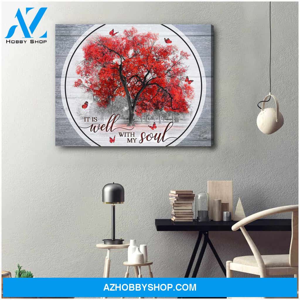 Butterfly and Tree Canvas It Is Well With My Soul Wall Art Decor