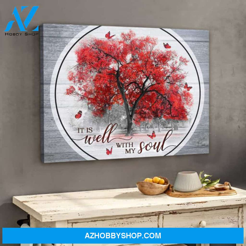 Butterfly Canvas Wall Art- Butterfly And Tree Canvas It Is Well With My Soul Wall Art Decor Canvas