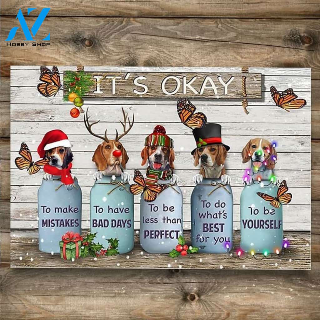 Butterfly & Beagle It's Okay Quotes Christmas Indoor And Outdoor Mat Entrance Rug Sweet Home Decor Housewarming, Gift For Dog Loves, Friend, Family