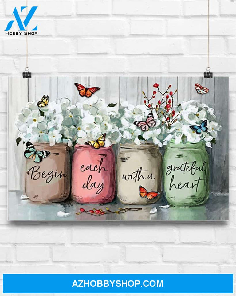 Butterfly Begin Each Day With A Grateful Heart Canvas Art Prints, Wall Decor Visual Art