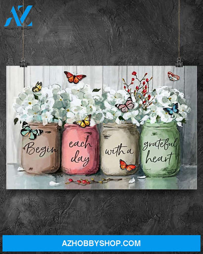 Butterfly Begin Each Day With A Grateful Heart Canvas Art Prints, Wall Decor Visual Art