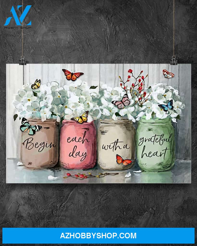 Butterfly Begin Each Day With A Grateful Heart Canvas Art Prints, Wall Decor Visual Art