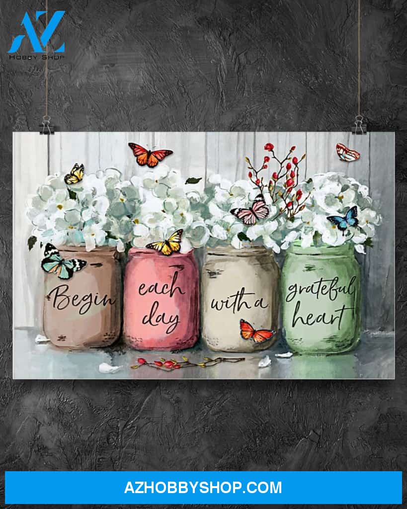 Butterfly Begin Each Day With A Grateful Heart Canvas Art Prints, Wall Decor Visual Art