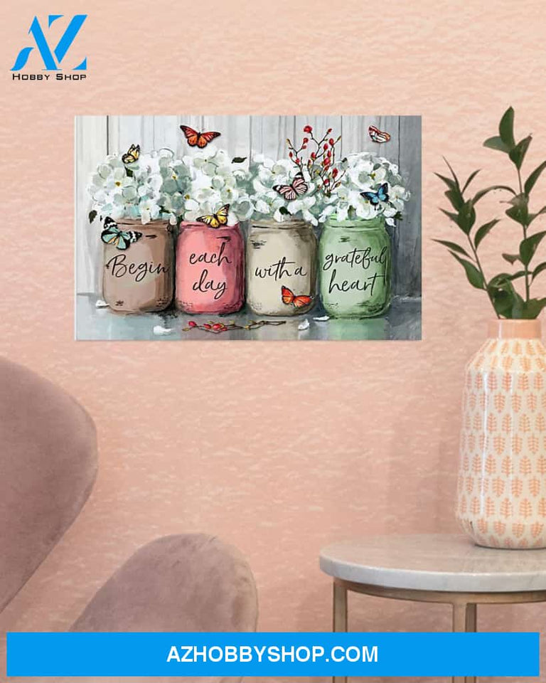 Butterfly Begin Each Day With A Grateful Heart Canvas Art Prints, Wall Decor Visual Art