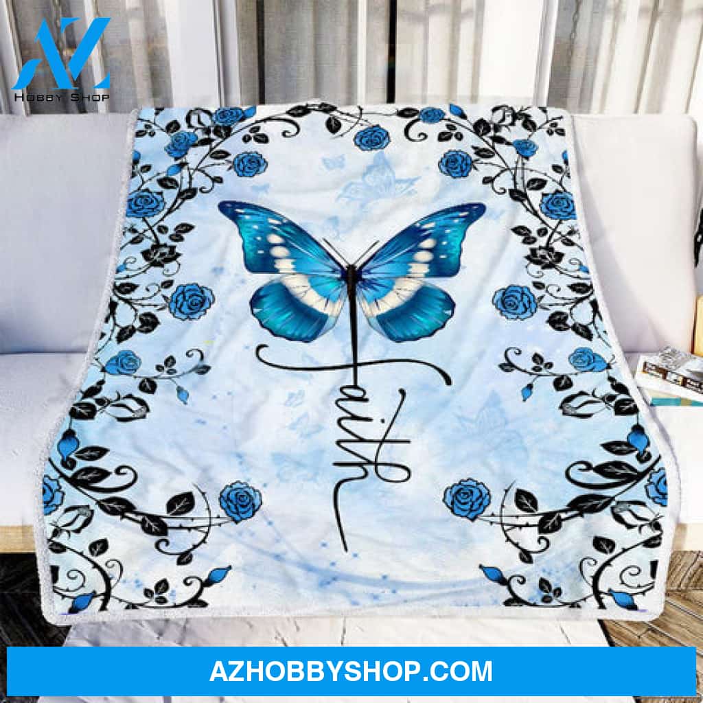 Butterfly Blanket, Faith Butterfly Blue Rose
