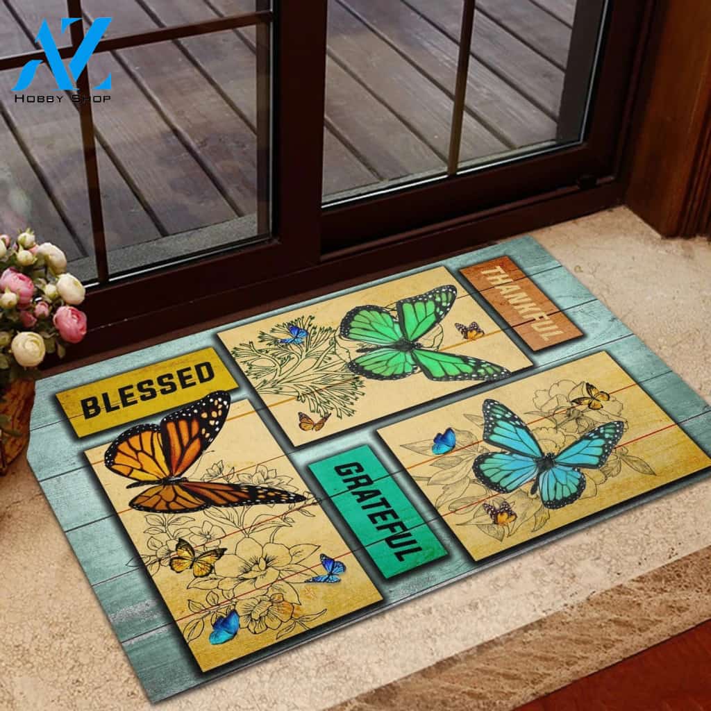 Butterfly Blessed Grateful Indoor And Outdoor Doormat Warm House Gift Welcome Mat Gift For Butterfly Lovers Birthday Gift
