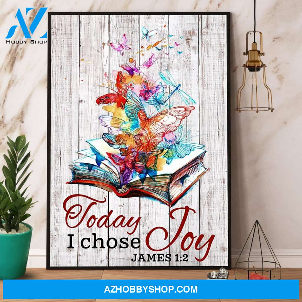 Butterfly & Book Today I Choose Joy Canvas And Poster, Wall Decor Visual Art
