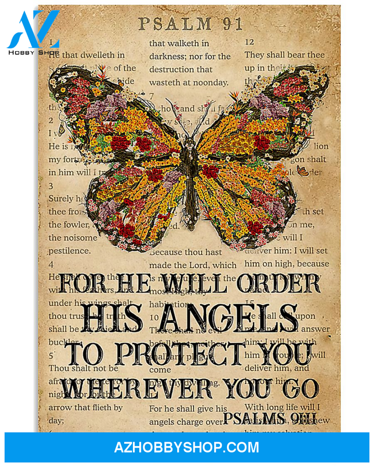 Butterfly Canvas Wall Art, For He Will Order His Angels To Protect You Wherever You Go Matte Canvas Wall Art