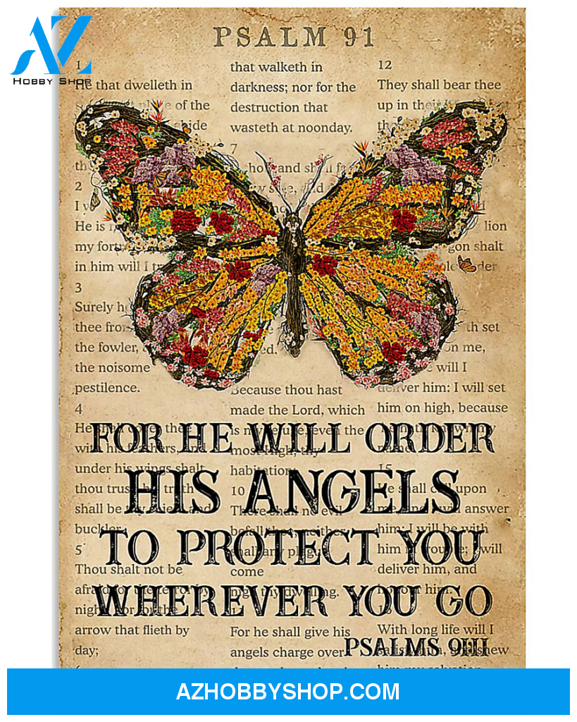 Butterfly Canvas Wall Art, For He Will Order His Angels To Protect You Wherever You Go Matte Canvas Wall Art