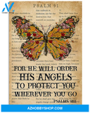 Butterfly Canvas Wall Art, For He Will Order His Angels To Protect You Wherever You Go Matte Canvas Wall Art