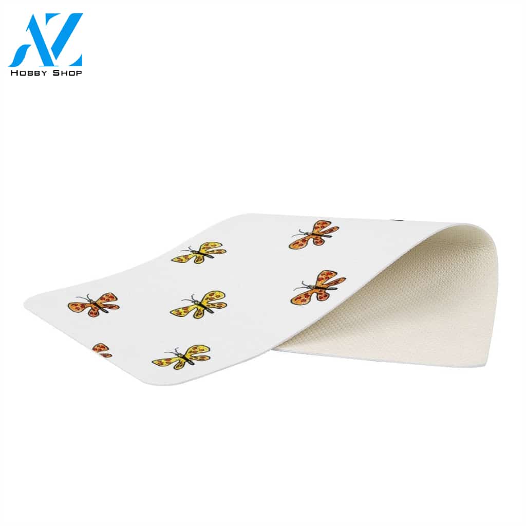 Butterfly Cartoon Drawing Motif Pattern Rectangular Doormat