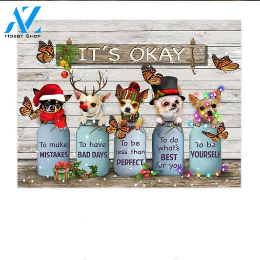 Butterfly Chihuahua It's Okay Quotes Wood Vintage For Christmas Doormat Floor Rug Housewarming Home Living Home Decor Funny Doormat Gift Idea