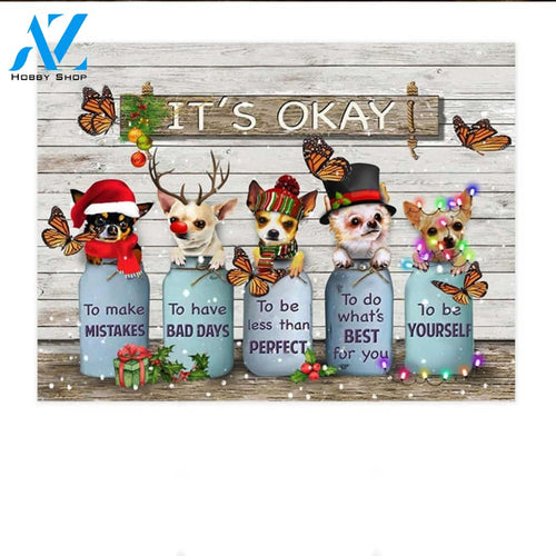 Butterfly Chihuahua It's Okay Quotes Wood Vintage For Christmas Doormat Floor Rug Housewarming Home Living Home Decor Funny Doormat Gift Idea