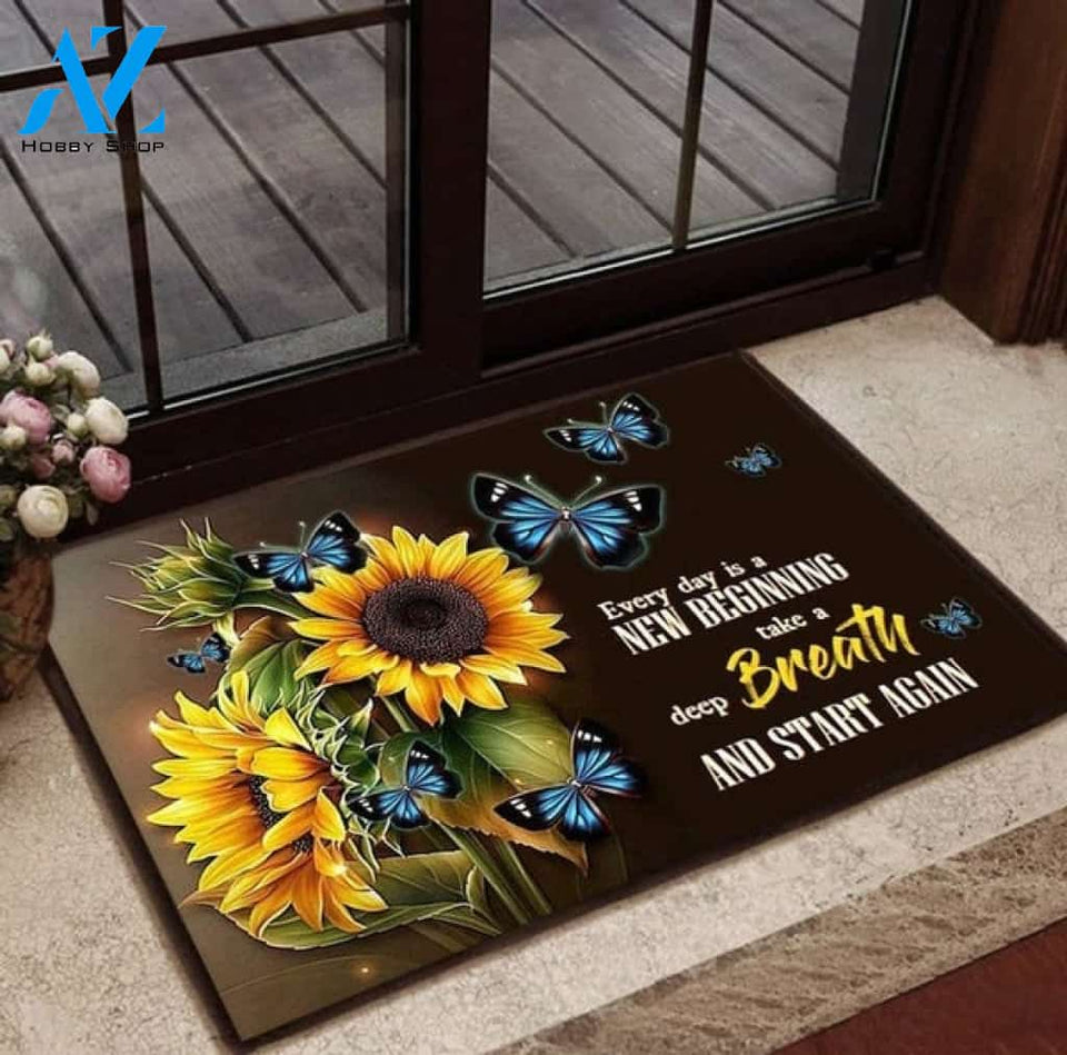 Butterfly Every Day Is A New Beginning Sunflower Doormat Home Decor Doormat Housewarming Gift Family Welcome Mat Gift for Friend Family