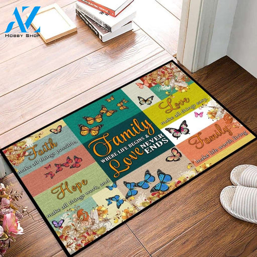 Butterfly Faith Hope Love Family butterfly lover Indoor and Outdoor Doormat Warm House Gift Welcome Mat Gift for Labrador Lovers Birthday Gift