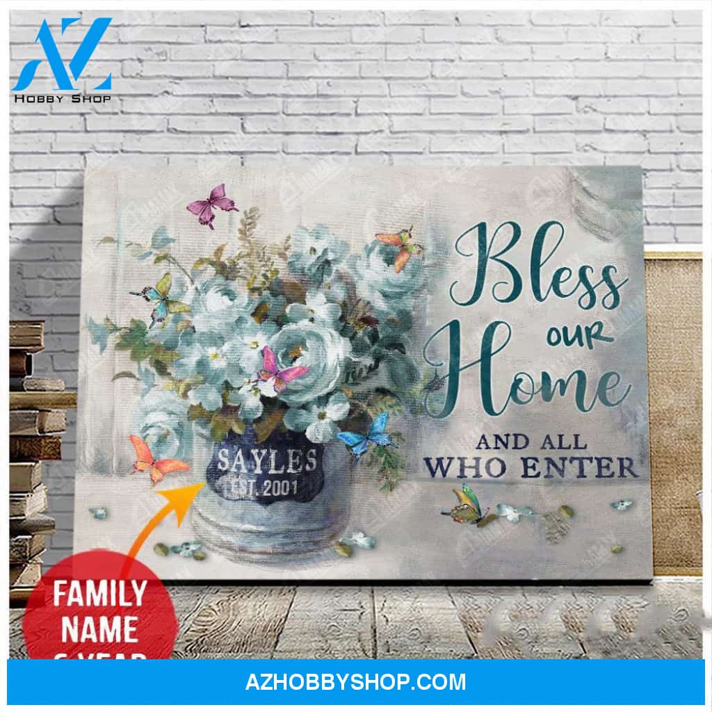 Butterfly Family Name and Year Bless Our Home And All Who Enter Canvas And Poster, Wall Decor Visual Art