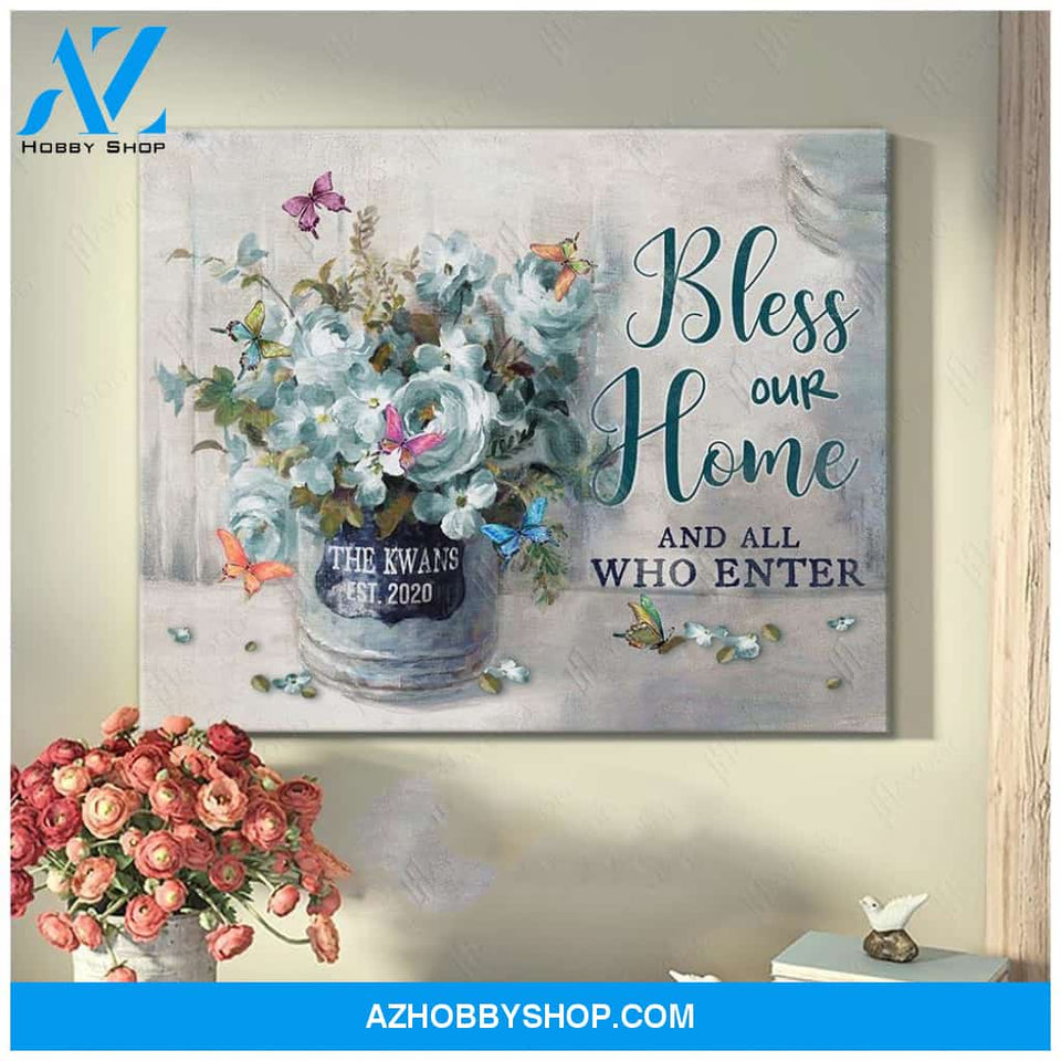 Butterfly Family Name and Year Bless Our Home And All Who Enter Canvas And Poster, Wall Decor Visual Art