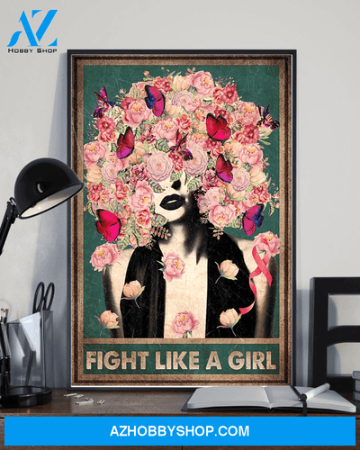 Butterfly Flower Breast Cancer Awareness Poster Canvas Fight Like A Girl Vintage Room Home Decor Wall Art