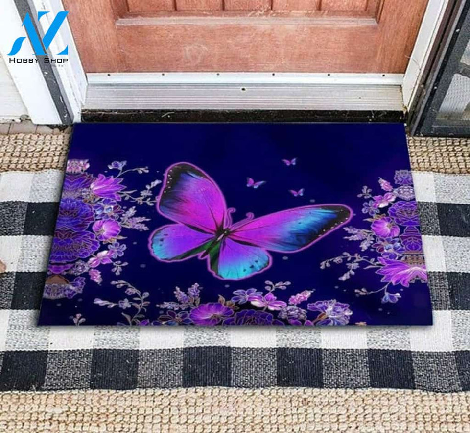 Butterfly Flowers Lavender Cute Indoor and Outdoor Doormat Warm House Gift Welcome Mat Birthday Gift for Butterfly Lover