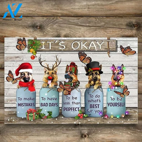 Butterfly & German Dog It's Okay Christmas Doormat Welcome Mat Housewarming Home Decor Gift For Dog Lovers Funny Doormat Gift Idea