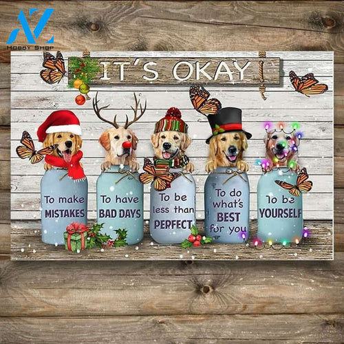 Butterfly Golden Retriever Dogs It's Okay Quotes Christmas, Wood Vintage Decors For Dog Lovers Doormat Floor Rug Housewarming Home Living Home Decor Funny Doormat Gift Idea
