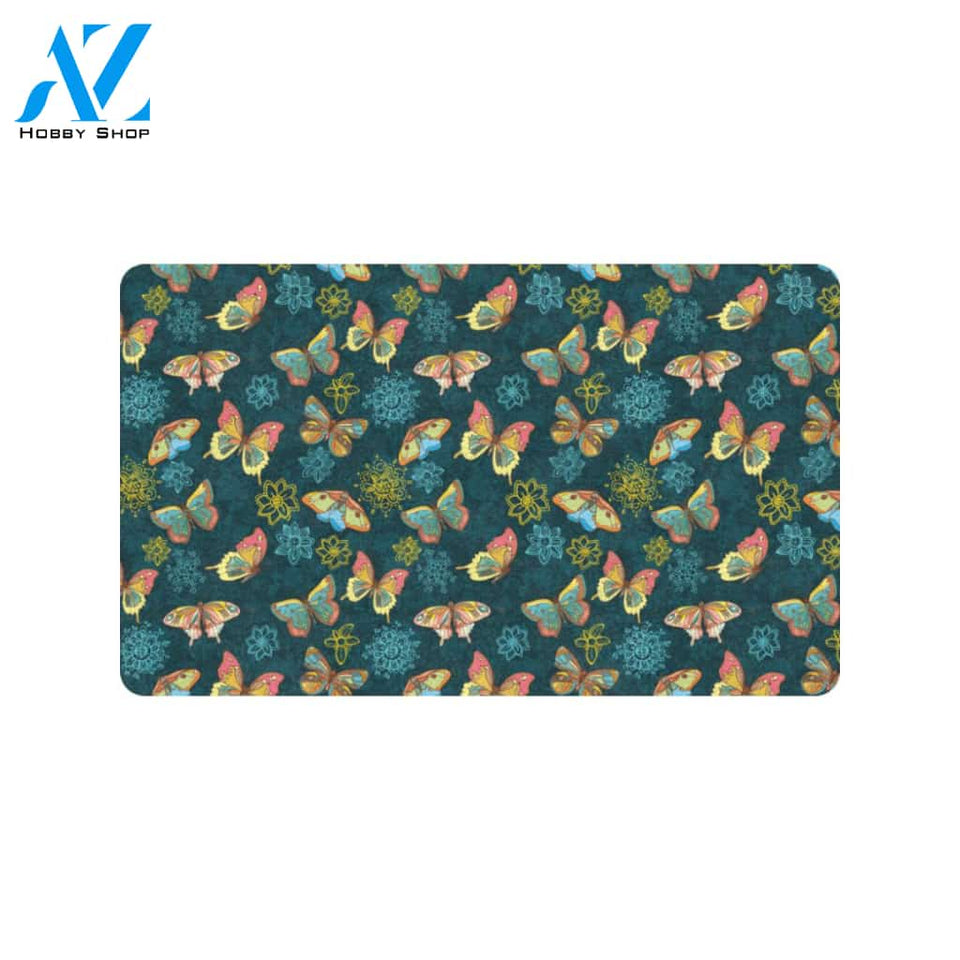 Butterfly Hand Draw Print Pattern Rubber Doormat
