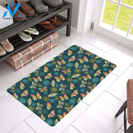Butterfly Hand Draw Print Pattern Rubber Doormat