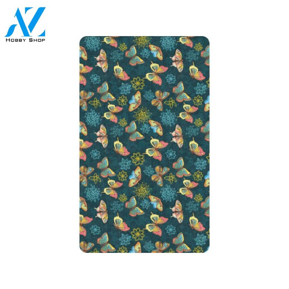 Butterfly Hand Draw Print Pattern Rubber Doormat