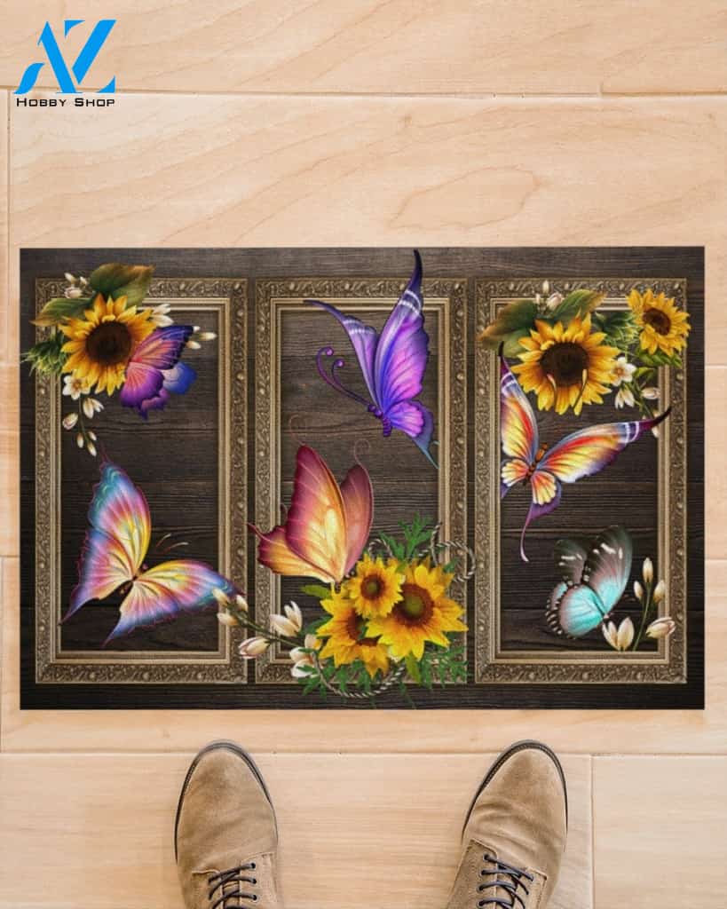 Butterfly Lovely Sunflowers Indoor And Outdoor Doormat Gift For Butterfly Lovers Birthday Gift Decor Warm House Gift Welcome Mat