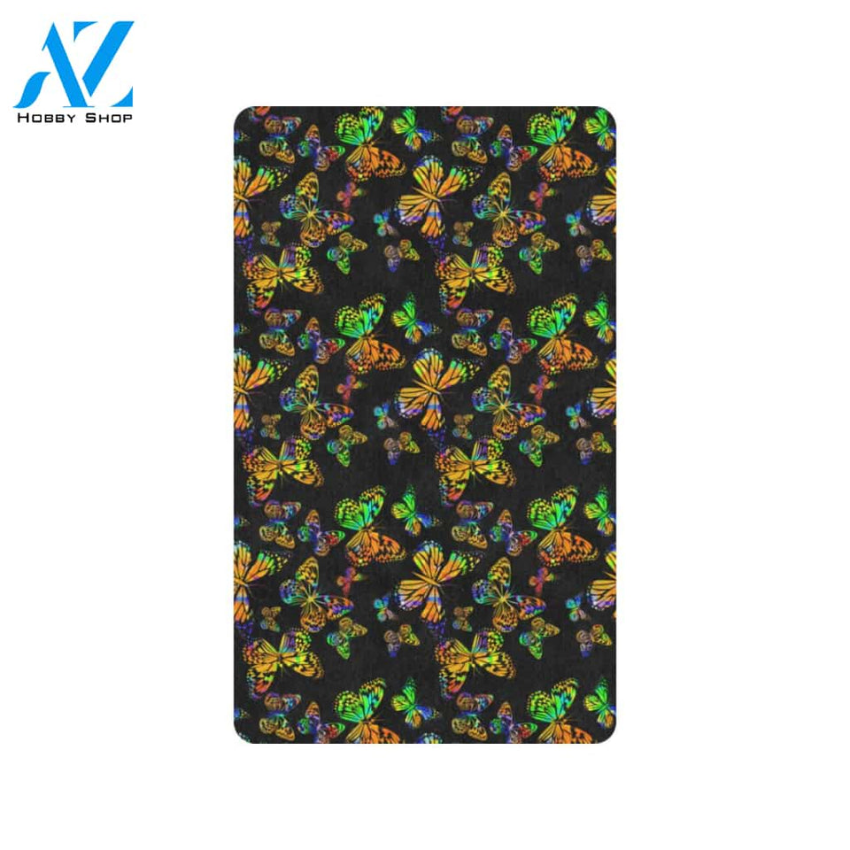 Butterfly Neon Color Print Pattern Rubber Doormat